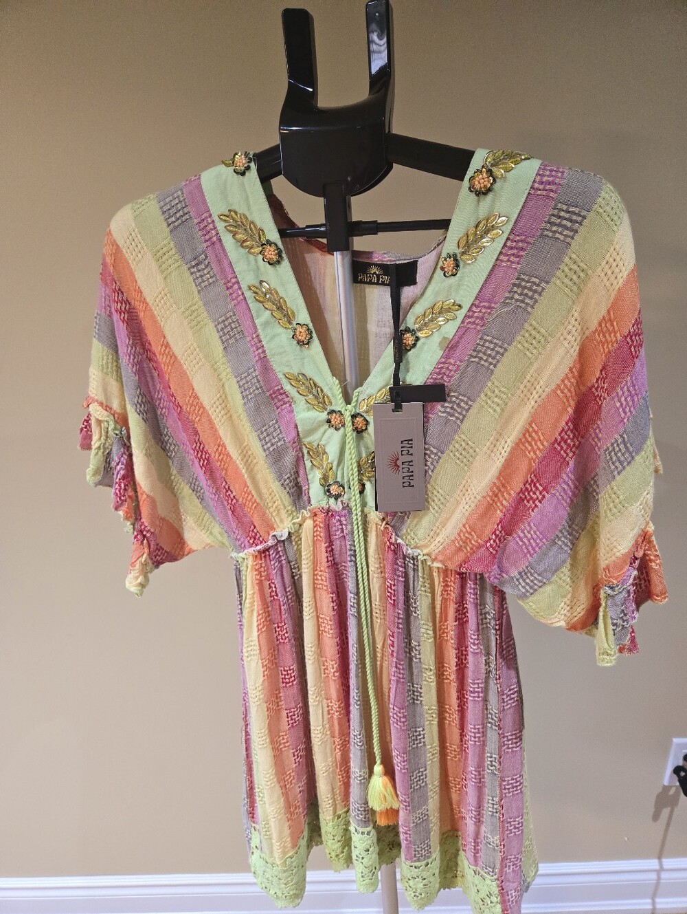 Papa Pia Rainbow Daydream Striped Babydoll Boho Minidress